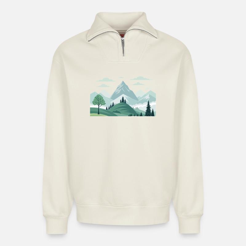 Gebirge - Relaxed Unisex Organic Half Zip Sweatshirt – von SPREAD - Naturweiß