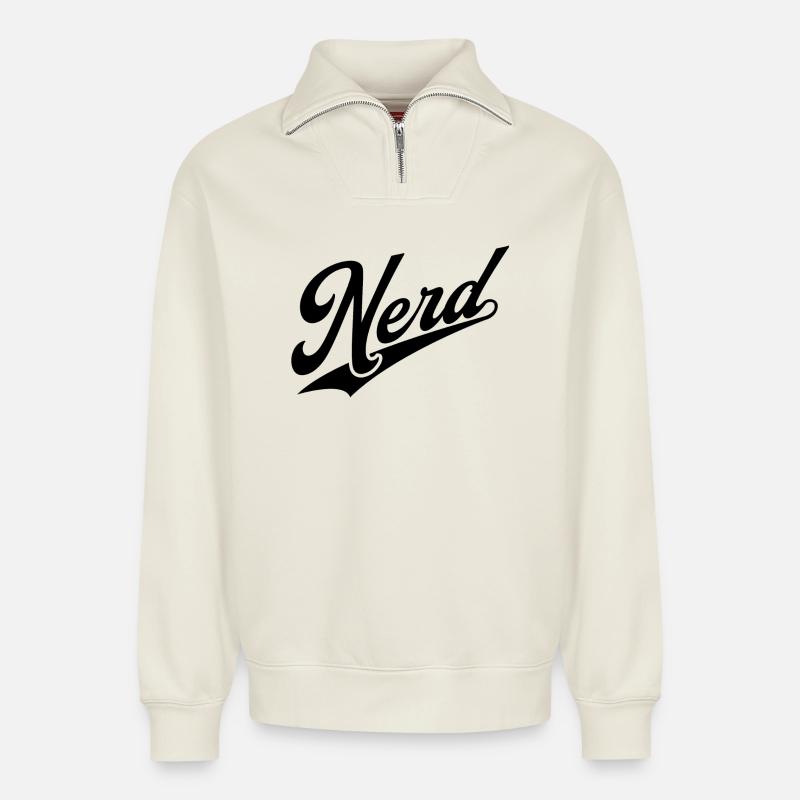 NERDY forever - NERD retro schwarz - Relaxed Unisex Organic Half Zip Sweatshirt – von SPREAD - Naturweiß