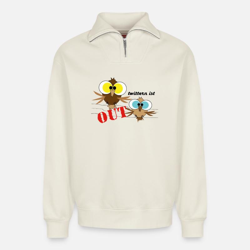 Zwitschernde Vögel - Relaxed Unisex Organic Half Zip Sweatshirt – von SPREAD - Naturweiß
