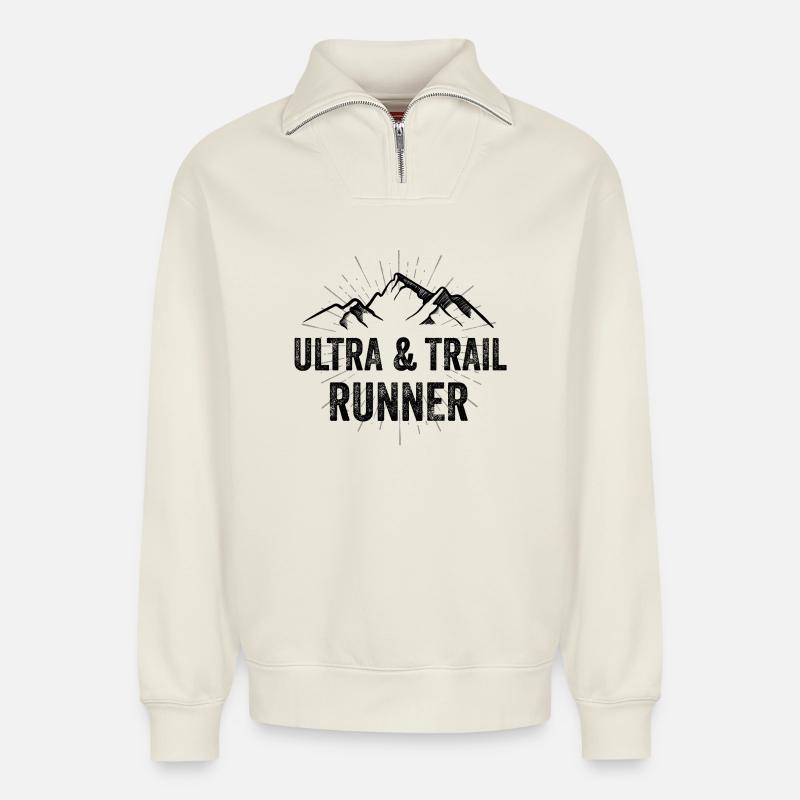 Ultra & Trail Runner - Sweat unisexe décontracté en coton biologique à demi-zip – de SPREAD - blanc cassé