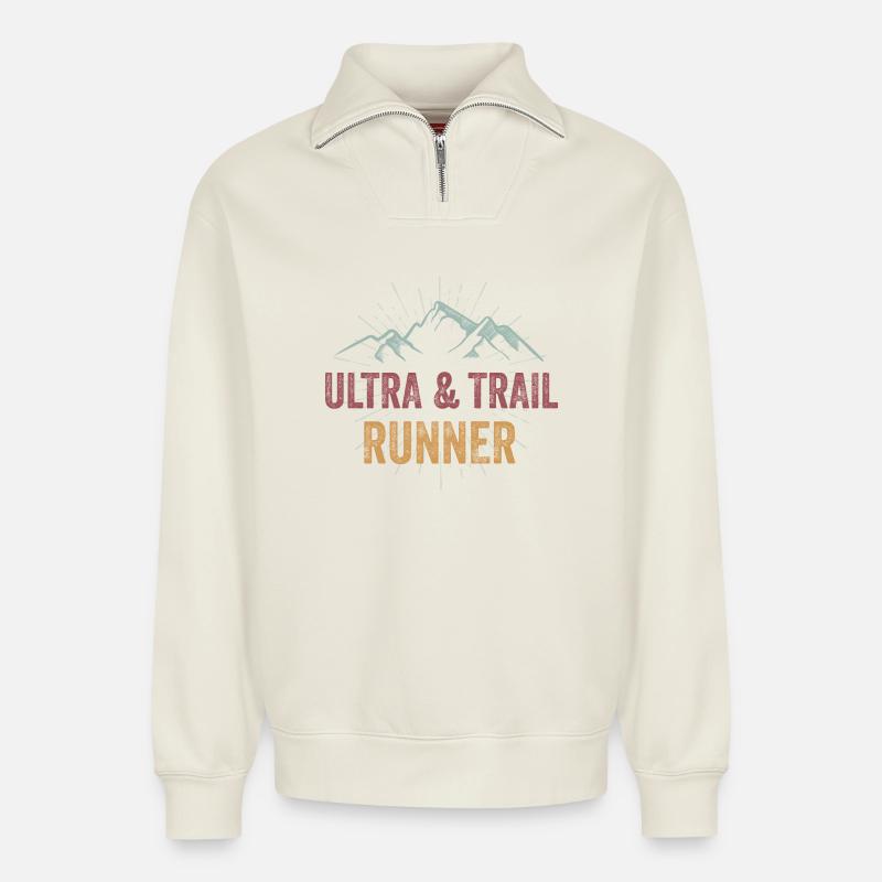 Ultra & Trail Runner - Sweat unisexe décontracté en coton biologique à demi-zip – de SPREAD - blanc cassé