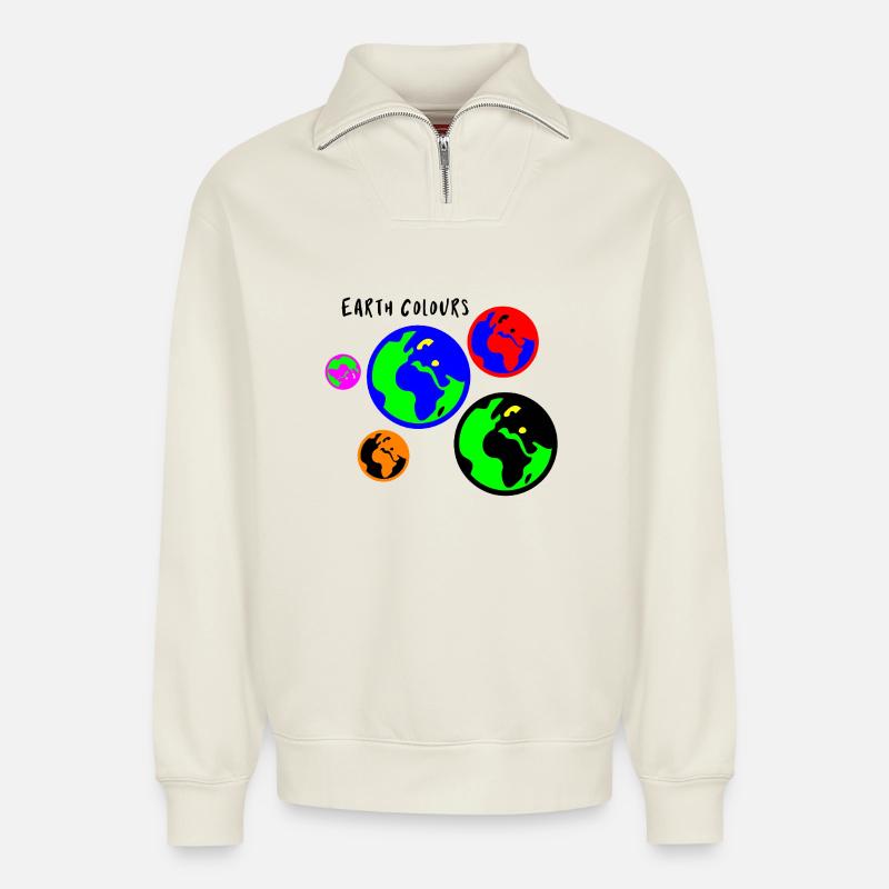 Erdfarben Verspielt - Relaxed Unisex Organic Half Zip Sweatshirt – von SPREAD - Naturweiß