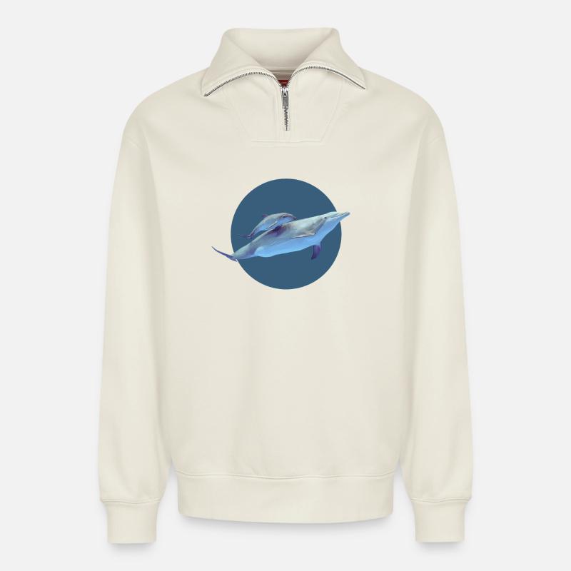 Dauphin - Sweat unisexe décontracté en coton biologique à demi-zip – de SPREAD - blanc cassé