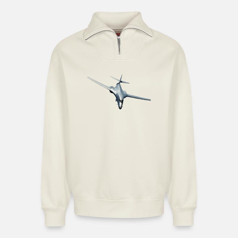 B-1B Lancer - Sweat unisexe décontracté en coton biologique à demi-zip – de SPREAD - blanc cassé