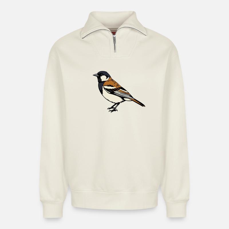 Sperling Vogel - Relaxed Unisex Organic Half Zip Sweatshirt – von SPREAD - Naturweiß