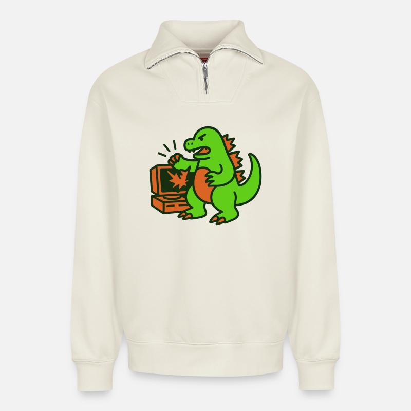 Dragon vs Computer - Relaxed Unisex Organic Half Zip Sweatshirt – by SPREAD - off white