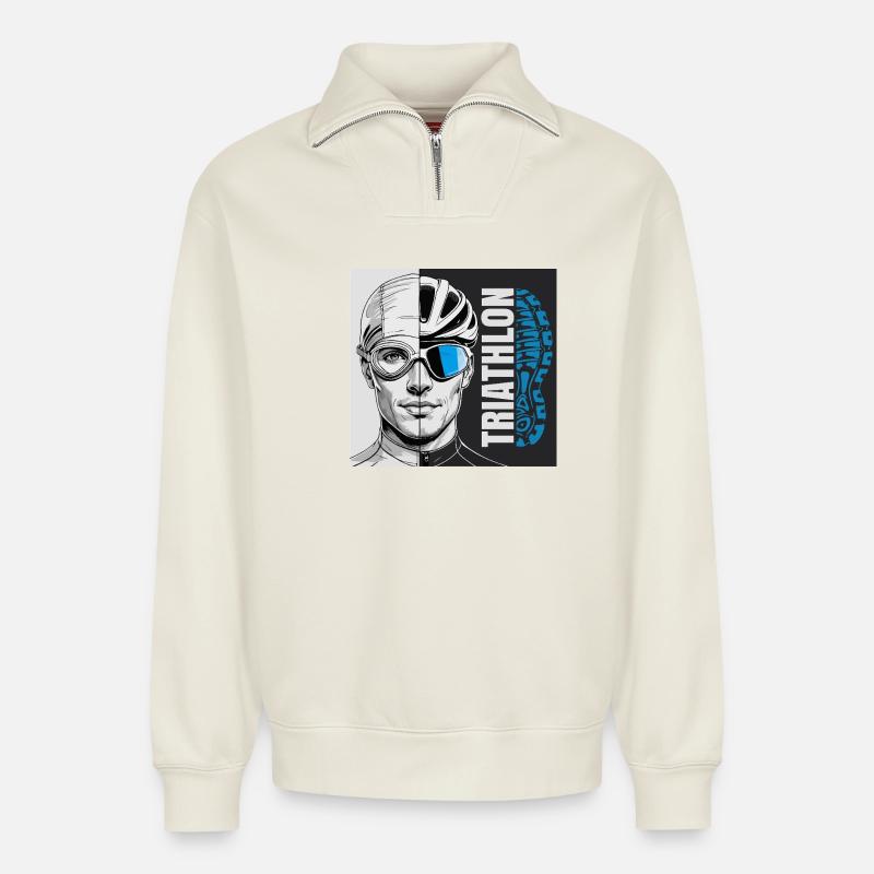 Triathlon - Relaxed Unisex Organic Half Zip Sweatshirt – by SPREAD - off white