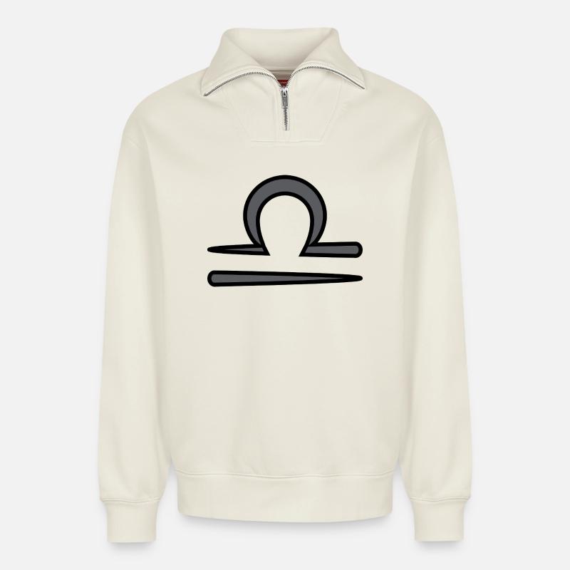 Waage Sternzeichen Symbol Schwarz & Grau - Relaxed Unisex Organic Half Zip Sweatshirt – von SPREAD - Naturweiß