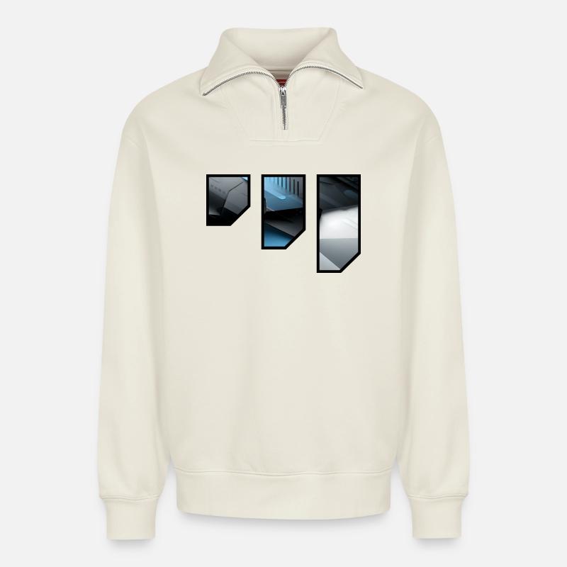 Futuristic Techno Abstract Pattern - Relaxed Unisex Organic Half Zip Sweatshirt – by SPREAD - off white