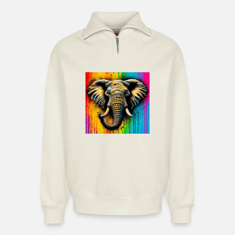 Elefant - Relaxed Unisex Organic Half Zip Sweatshirt – von SPREAD - Naturweiß
