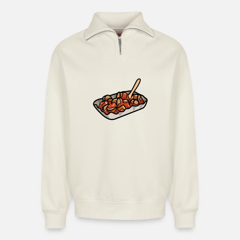 Berlin Currywurst Bratwurst Wurst Curry Grill - Sweat unisexe décontracté en coton biologique à demi-zip – de SPREAD - blanc cassé