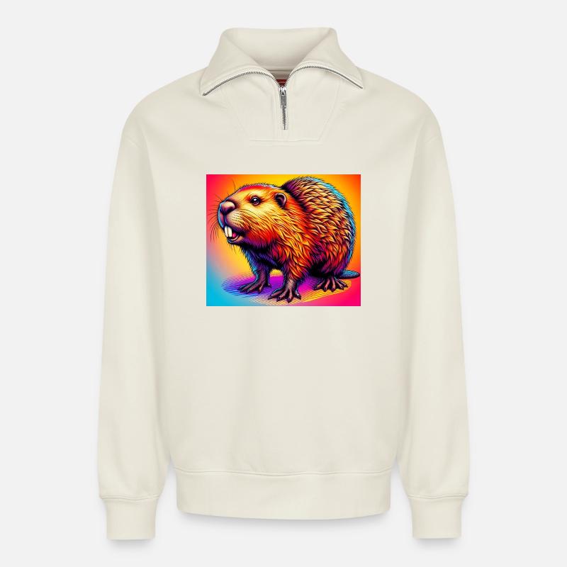 Bieber - Relaxed Unisex Organic Half Zip Sweatshirt – von SPREAD - Naturweiß