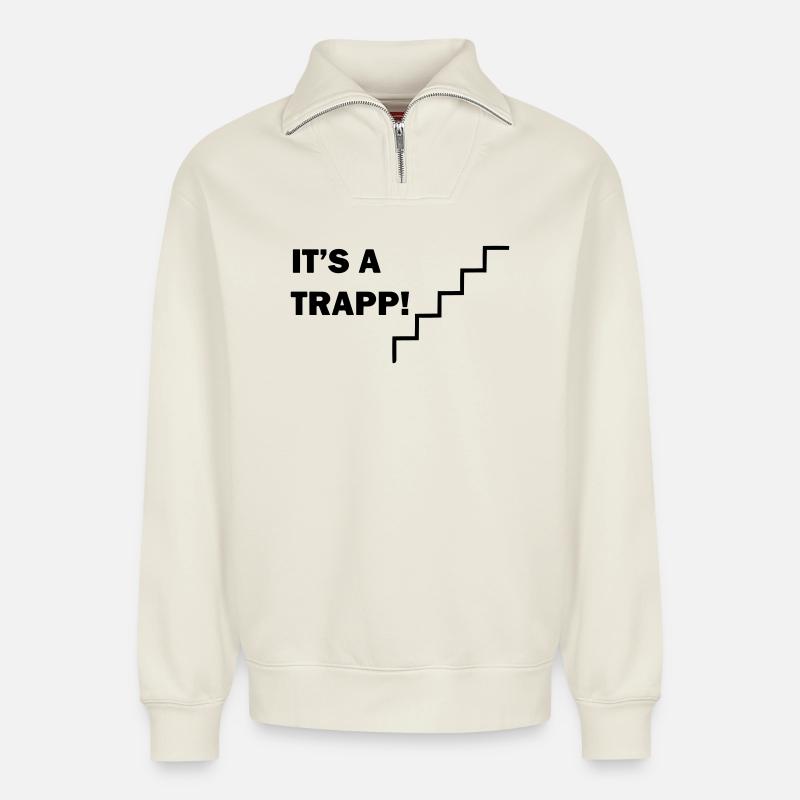 Es ist eine Treppe - Relaxed Unisex Organic Half Zip Sweatshirt – von SPREAD - Naturweiß