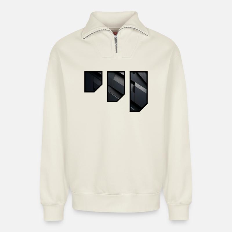 Geometrisches dunkles Fassadenmuster - Relaxed Unisex Organic Half Zip Sweatshirt – von SPREAD - Naturweiß