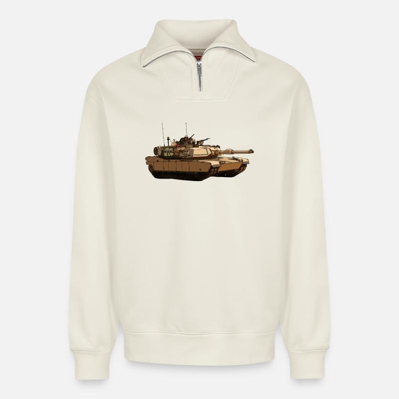 M1 Abrams - Relaxed Unisex Organic Half Zip Sweatshirt – von SPREAD - Naturweiß
