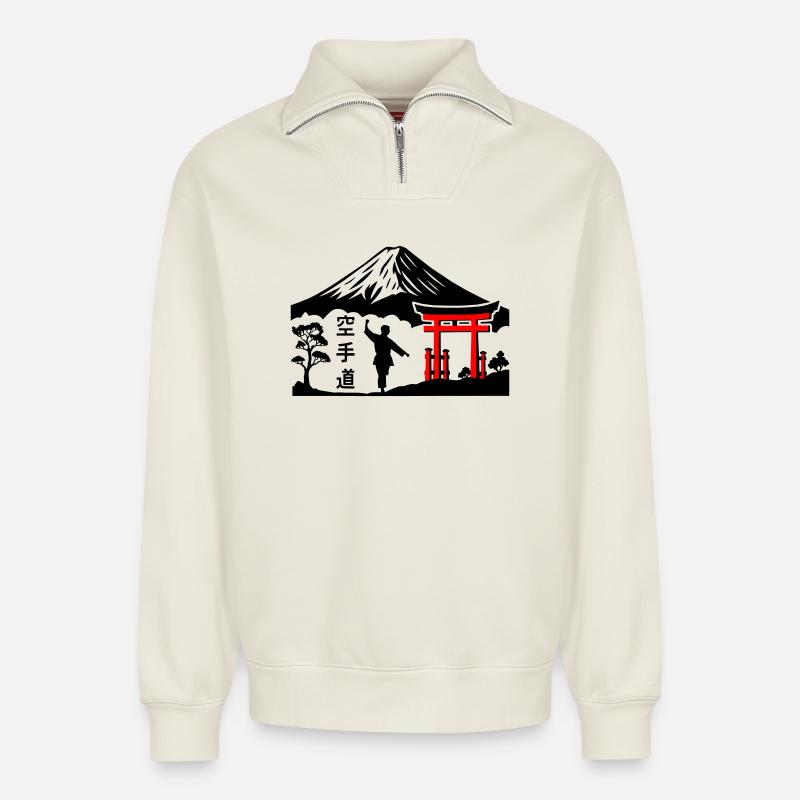 Karate Natur - Relaxed Unisex Organic Half Zip Sweatshirt – von SPREAD - Naturweiß