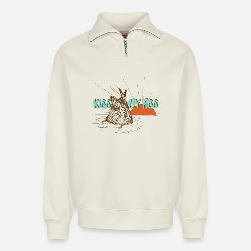 DU KANNST MICH MAL - Relaxed Unisex Organic Half Zip Sweatshirt – von SPREAD - Naturweiß