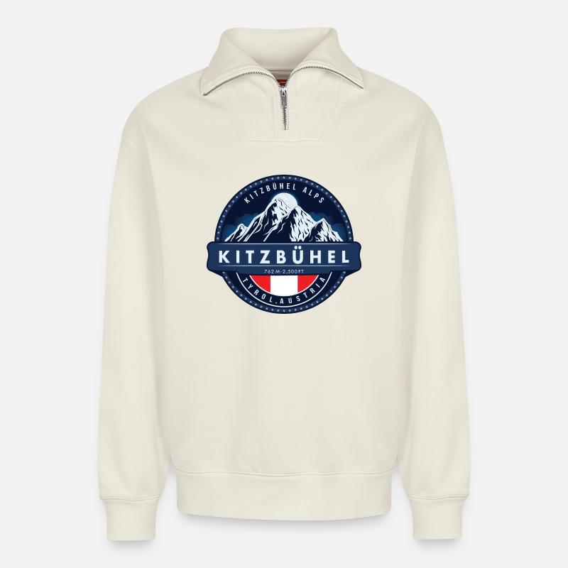 Kitzbühel ,  Kitzbühel Alps, Austria  - Sweat unisexe décontracté en coton biologique à demi-zip – de SPREAD - blanc cassé