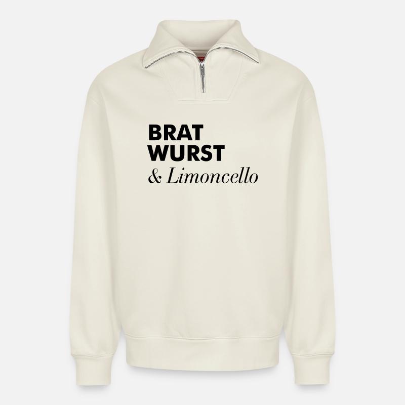 Bratwurst Limoncello Excursion Summer - Relaxed Unisex Organic Half Zip Sweatshirt – by SPREAD - off white