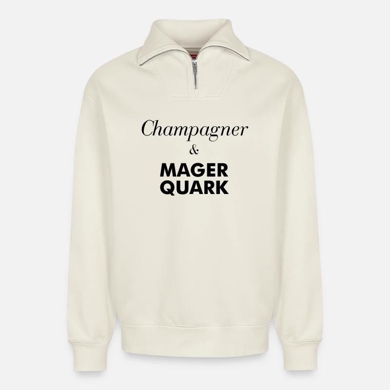 Magerquark Lustig Sekt - Relaxed Unisex Organic Half Zip Sweatshirt – von SPREAD - Naturweiß