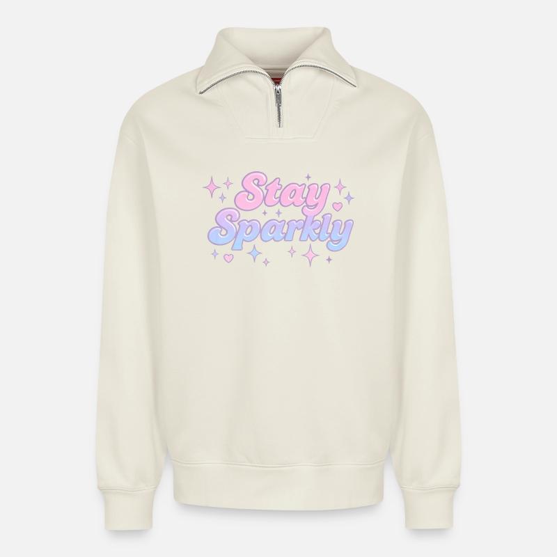 Stay Sparkly / Y2K Design - Relaxed Unisex Organic Half Zip Sweatshirt – von SPREAD - Naturweiß
