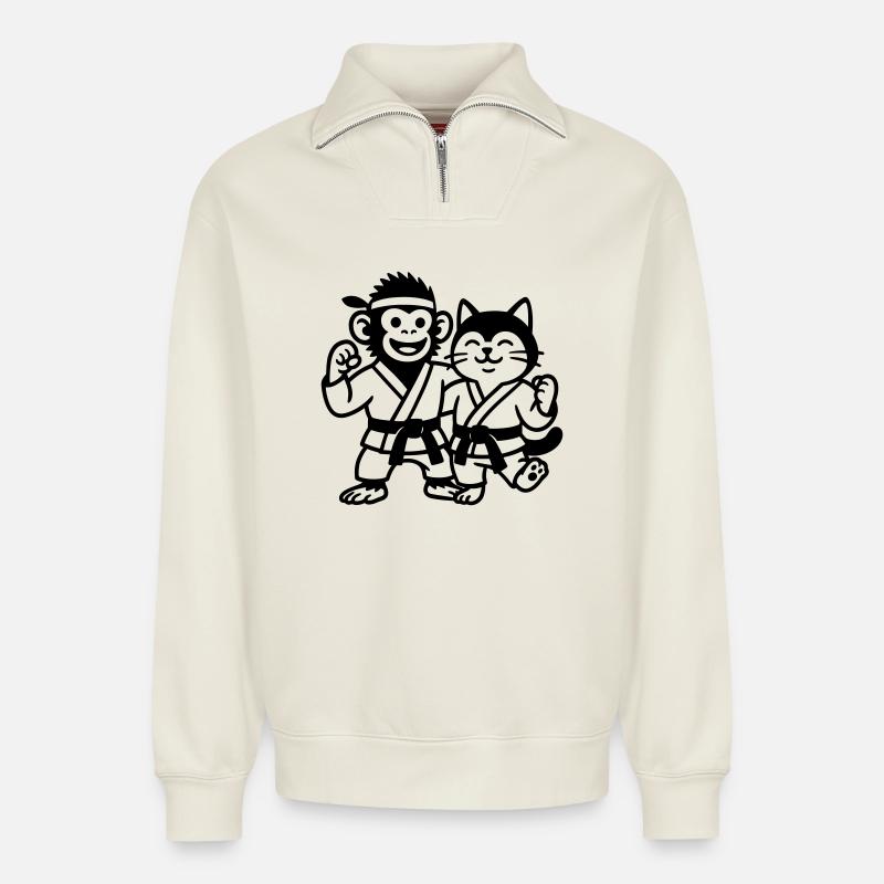 Karate Freunde - Relaxed Unisex Organic Half Zip Sweatshirt – von SPREAD - Naturweiß