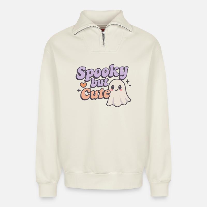 spooky but cute - Relaxed Unisex Organic Half Zip Sweatshirt – von SPREAD - Naturweiß