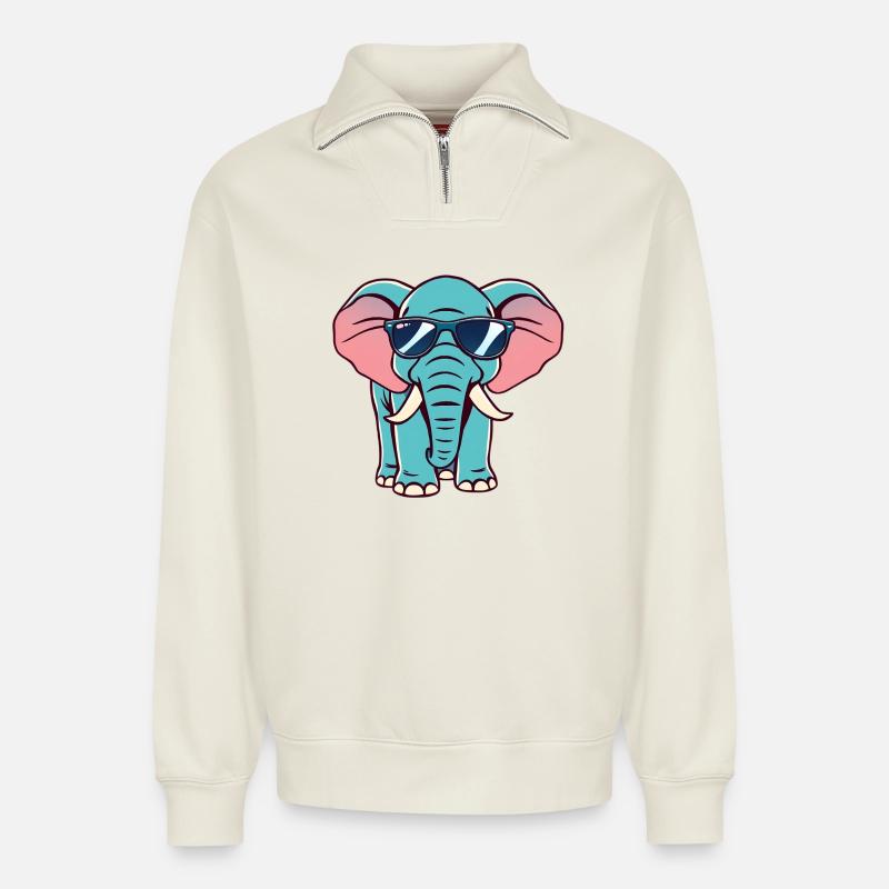 Elefant - Relaxed Unisex Organic Half Zip Sweatshirt – von SPREAD - Naturweiß