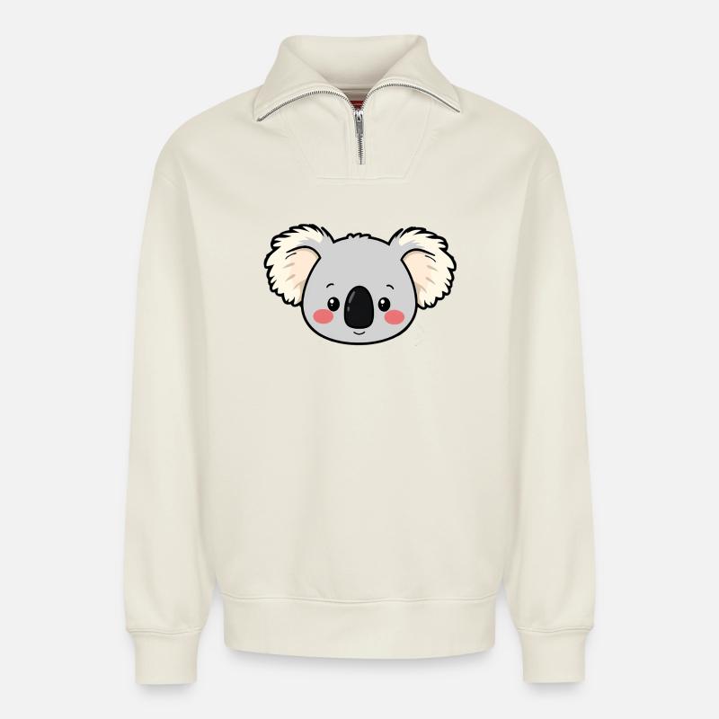 Koala Bär - Relaxed Unisex Organic Half Zip Sweatshirt – von SPREAD - Naturweiß