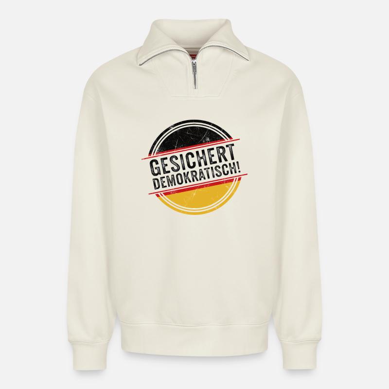 Démocrate assuré - Sweat unisexe décontracté en coton biologique à demi-zip – de SPREAD - blanc cassé
