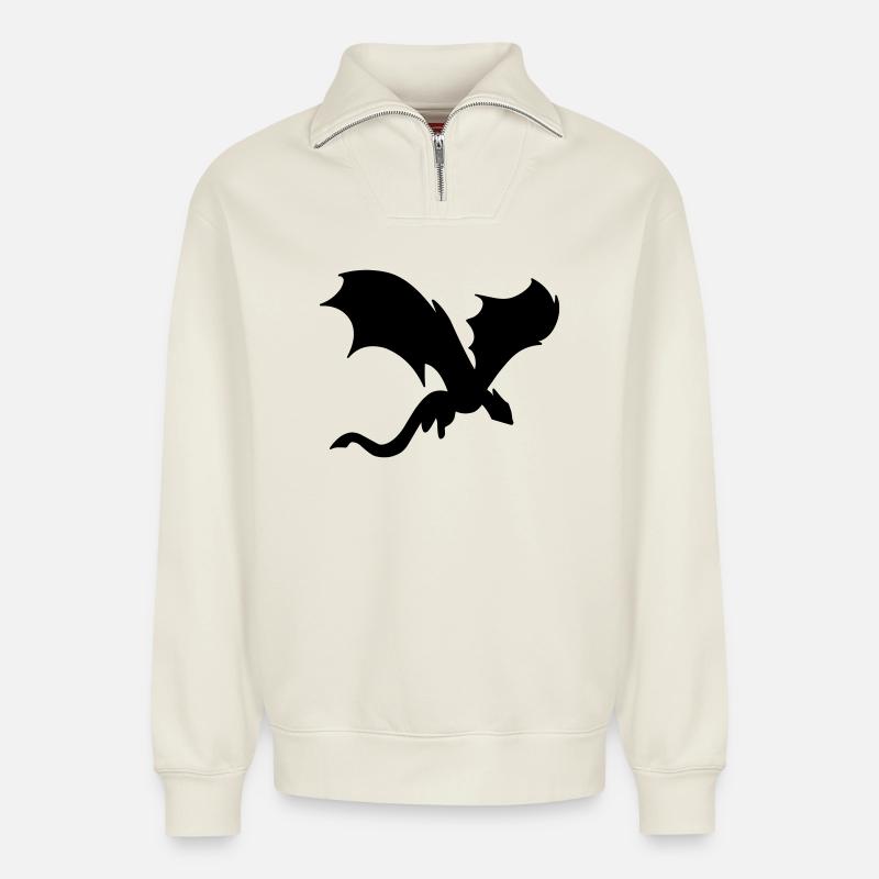 Mythical Dragon's Shadow - Relaxed Unisex Organic Half Zip Sweatshirt – by SPREAD - off white