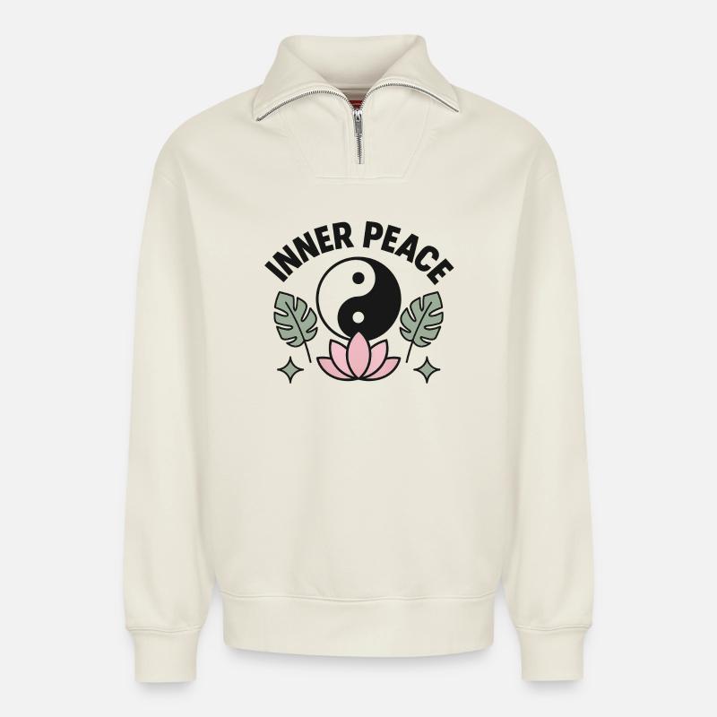 inner peace - Relaxed Unisex Organic Half Zip Sweatshirt – von SPREAD - Naturweiß