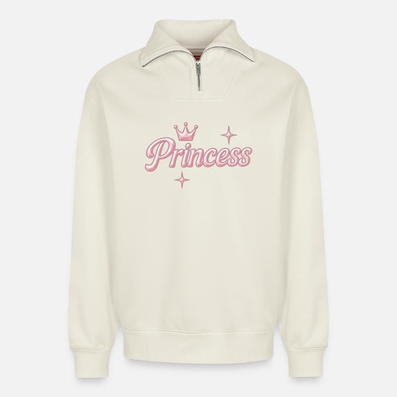 Prinzessin / Princess / Chrome Y2K Design - Relaxed Unisex Organic Half Zip Sweatshirt – von SPREAD - Naturweiß