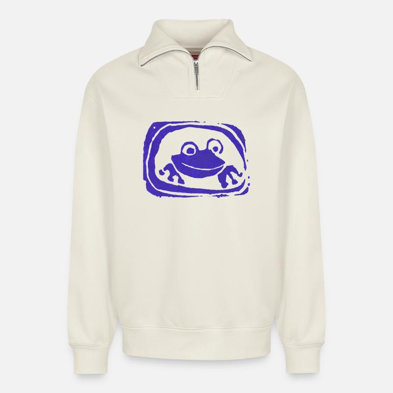 Froggyfun - Relaxed Unisex Organic Half Zip Sweatshirt – von SPREAD - Naturweiß
