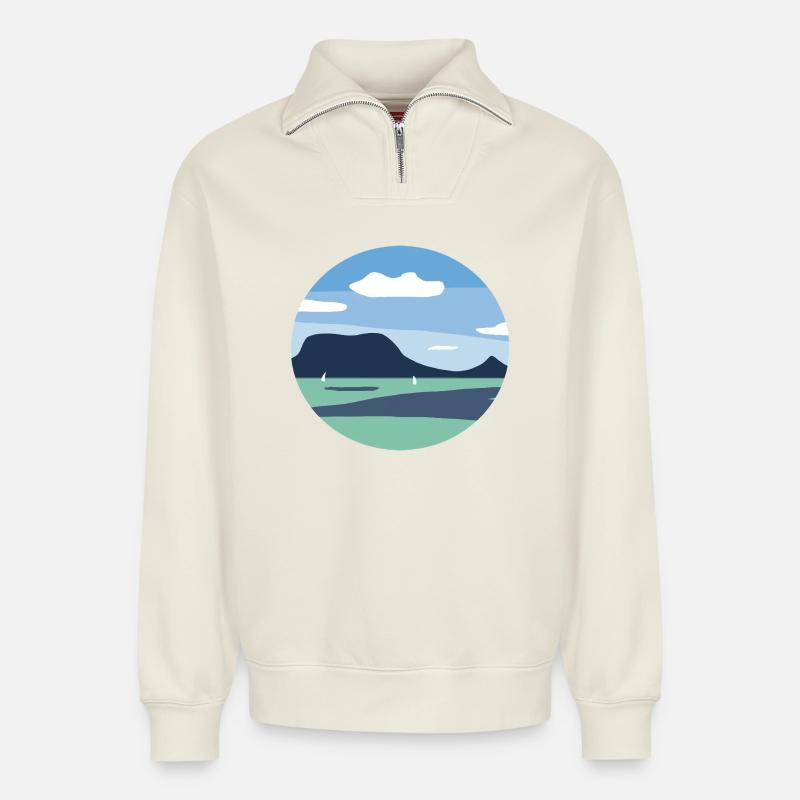 Balaton digital art - Relaxed Unisex Organic Half Zip Sweatshirt – von SPREAD - Naturweiß