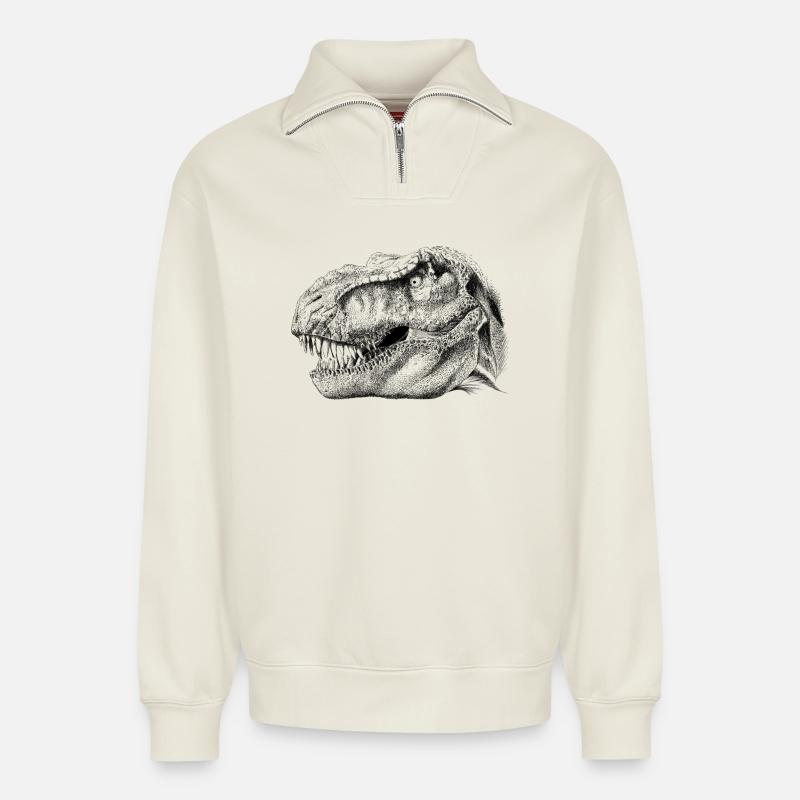 Dinosaur - Relaxed Unisex Organic Half Zip Sweatshirt – by SPREAD - off white