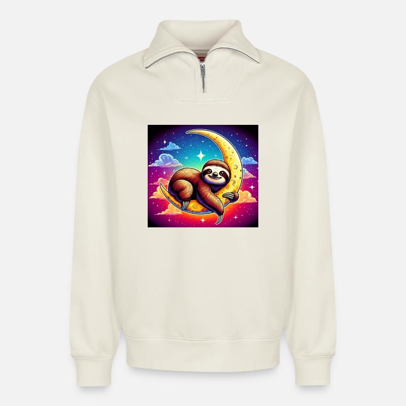 Faultier - Relaxed Unisex Organic Half Zip Sweatshirt – von SPREAD - Naturweiß
