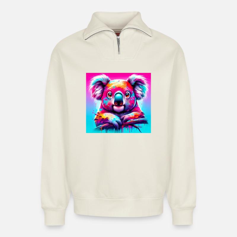 Koala - Relaxed Unisex Organic Half Zip Sweatshirt – von SPREAD - Naturweiß