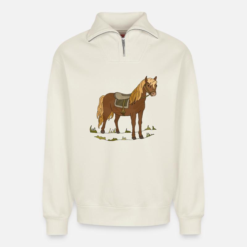 Pferd - Relaxed Unisex Organic Half Zip Sweatshirt – von SPREAD - Naturweiß