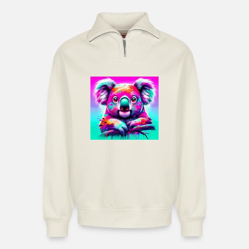 Koala - Sweat unisexe décontracté en coton biologique à demi-zip – de SPREAD - blanc cassé
