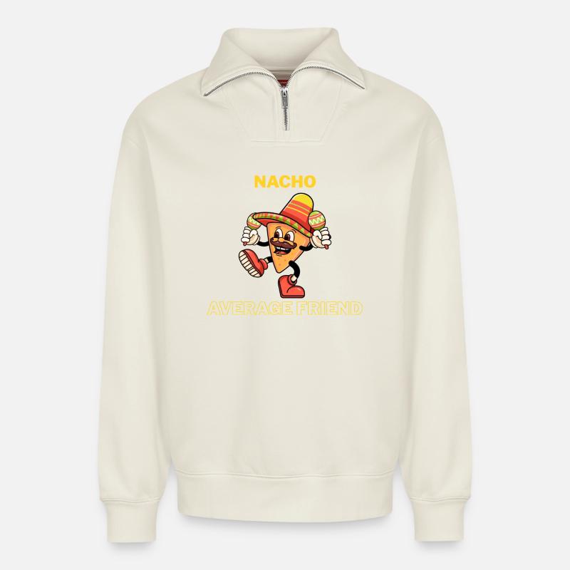 Nacho Durchschnittlicher Freund - Relaxed Unisex Organic Half Zip Sweatshirt – von SPREAD - Naturweiß