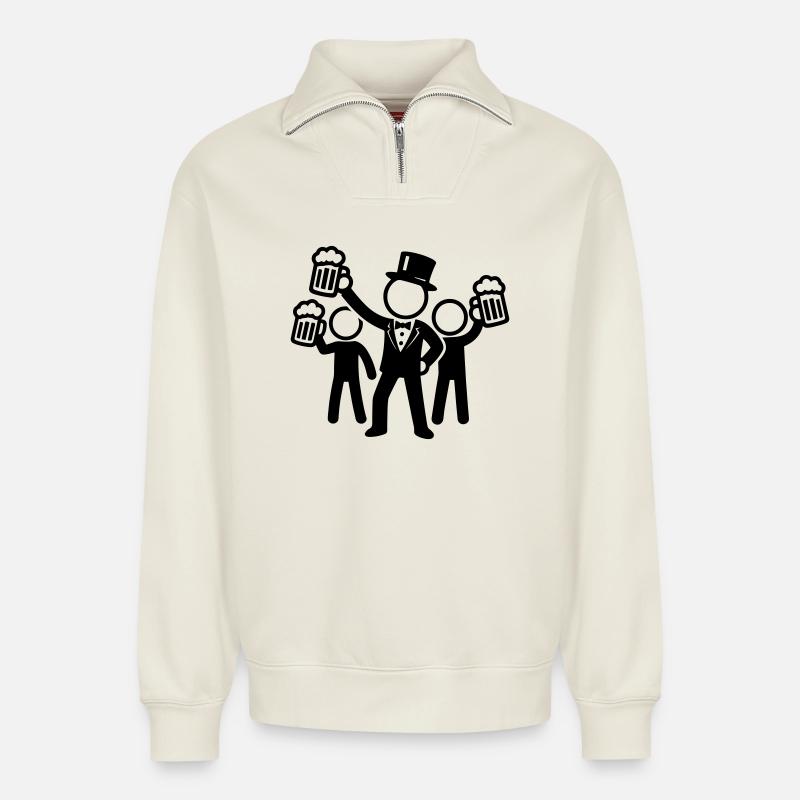 Bräutigam Junggesellen Abschied - Relaxed Unisex Organic Half Zip Sweatshirt – von SPREAD - Naturweiß