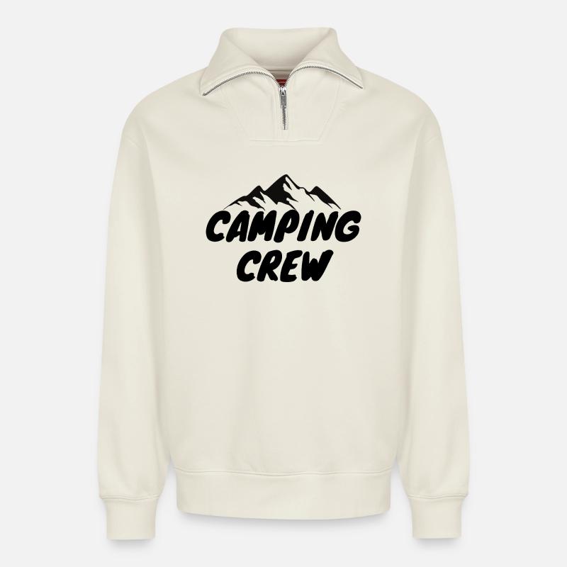Camping crew - Relaxed Unisex Organic Half Zip Sweatshirt – von SPREAD - Naturweiß