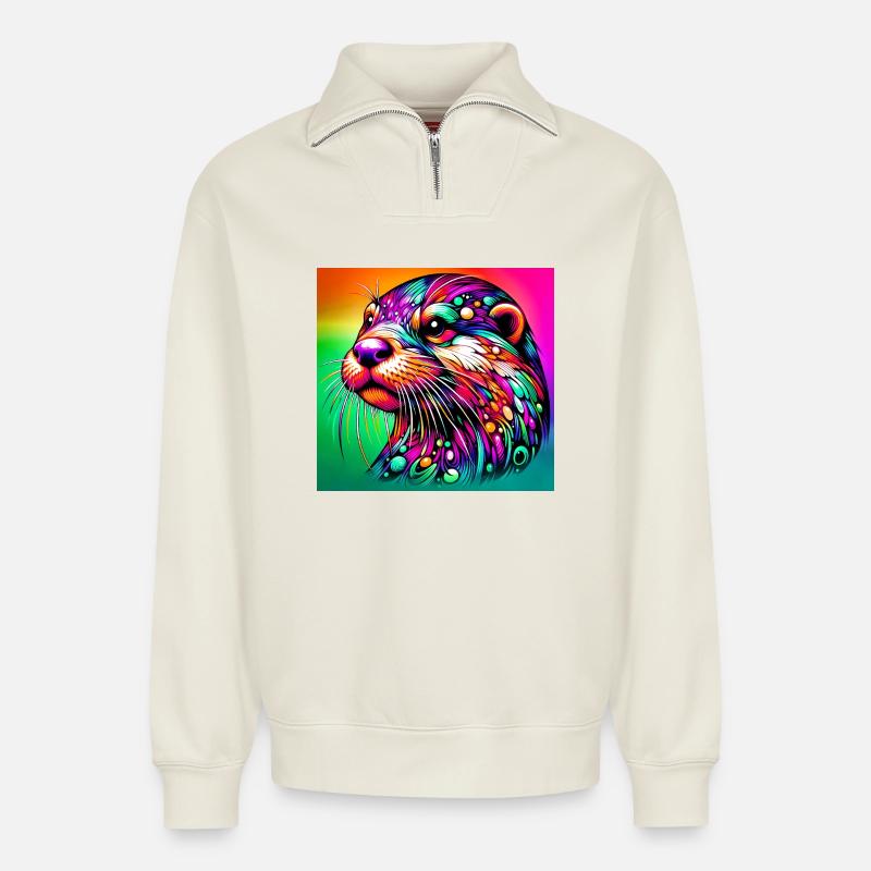 Otter - Relaxed Unisex Organic Half Zip Sweatshirt – von SPREAD - Naturweiß