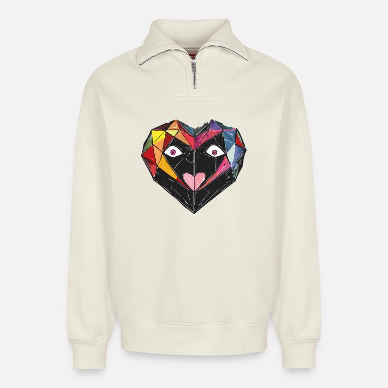 Herz_4 - Relaxed Unisex Organic Half Zip Sweatshirt – von SPREAD - Naturweiß