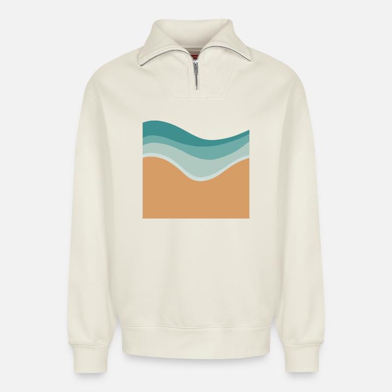 Minimal beach - Relaxed Unisex Organic Half Zip Sweatshirt – by SPREAD - off white