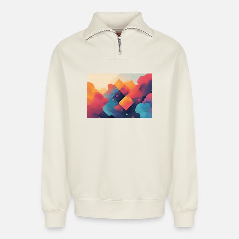 Abstrakte Formen von farbigen Wolken - Relaxed Unisex Organic Half Zip Sweatshirt – von SPREAD - Naturweiß