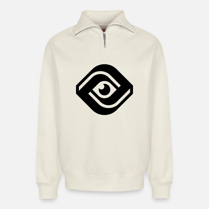 ALL-SEEING EYE - Relaxed Unisex Organic Half Zip Sweatshirt – by SPREAD - off white