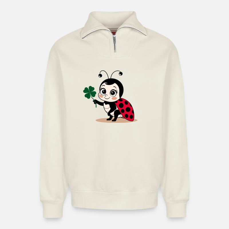 Marienkäfer Kleeblatt Glücksbringer Glück - Relaxed Unisex Organic Half Zip Sweatshirt – von SPREAD - Naturweiß