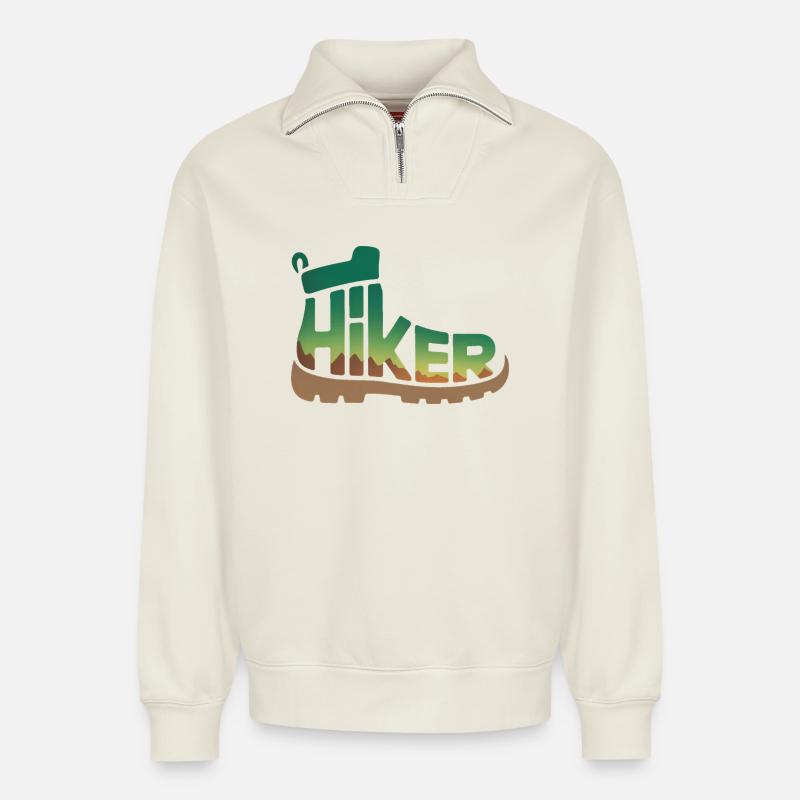 Wanderer Typografie - Wandern Design - Relaxed Unisex Organic Half Zip Sweatshirt – von SPREAD - Naturweiß